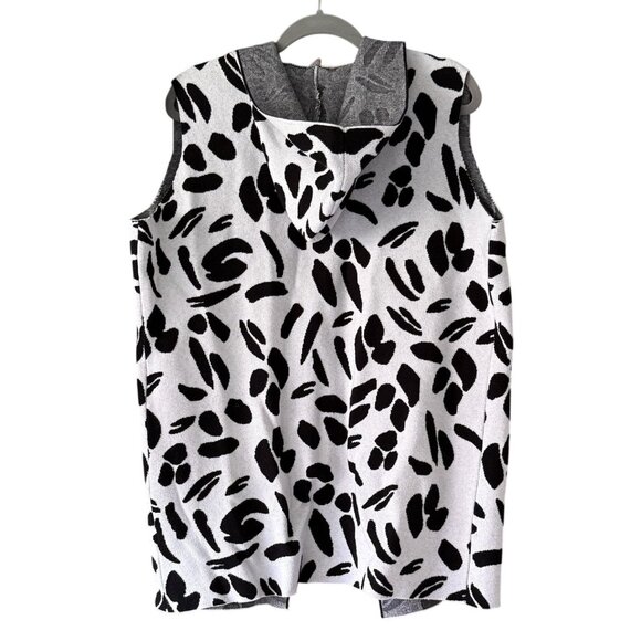 Sioni  Hooded Sleeveless Open Vest Cardigan Black White Animal Print Womens XL - Picture 4 of 6